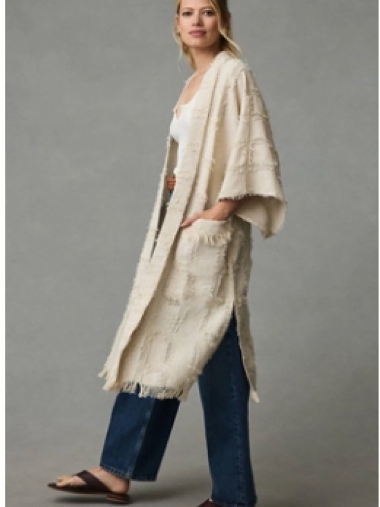 Anthropologie Sweaters - Anthropologie Cream Fringe Open-Front Knit Duster